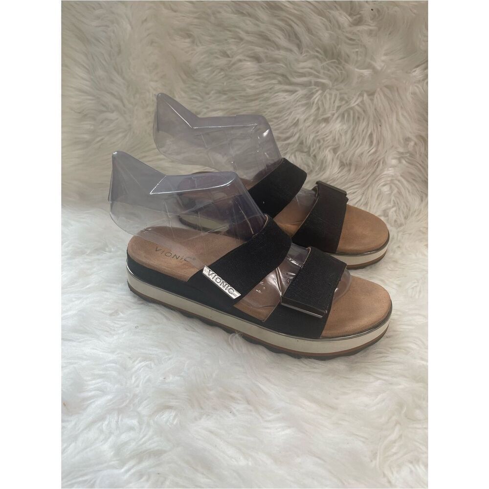 Vionic Black Fabric Platform Sandals with Elastic Straps SZ11